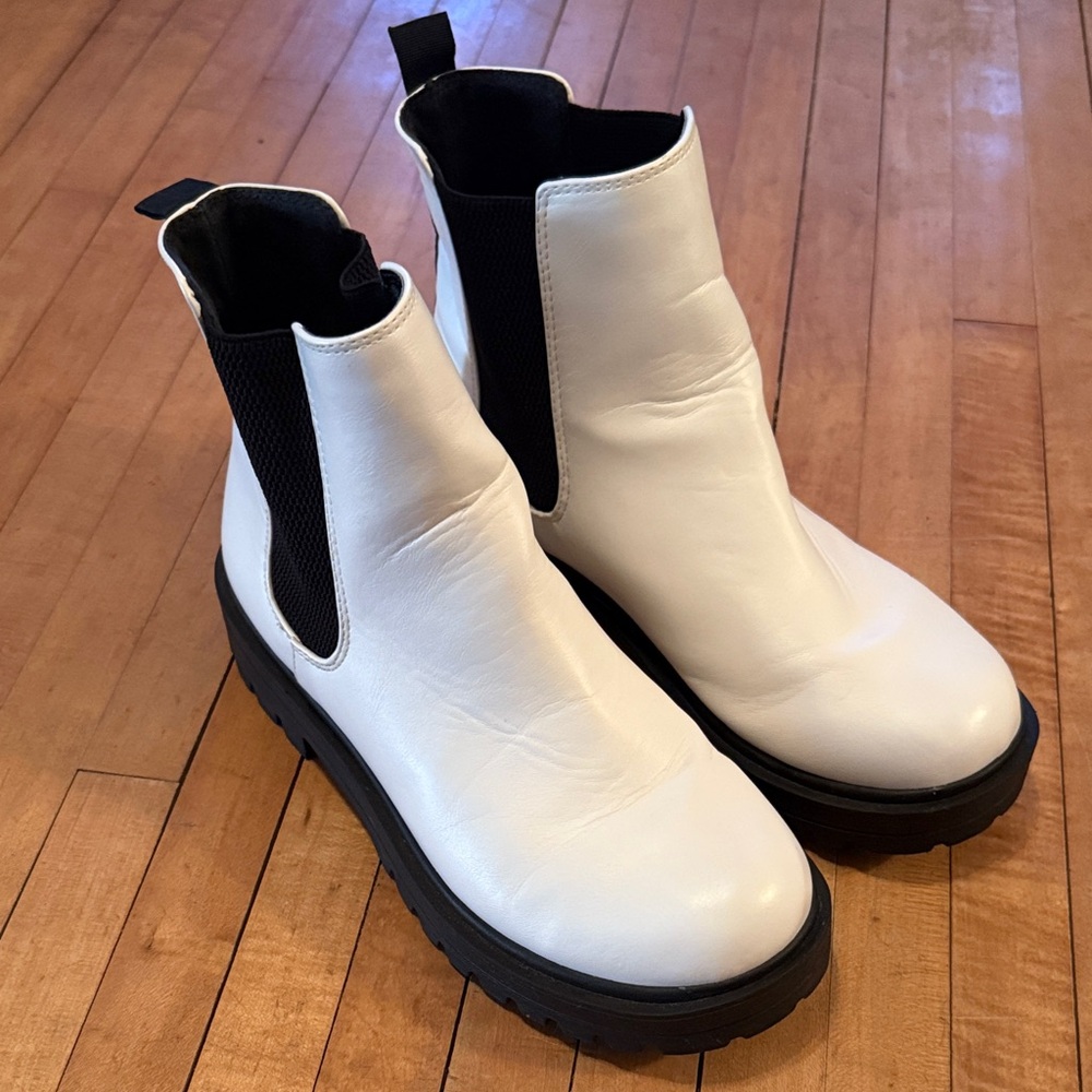 Soda White and Black Ankle Boots